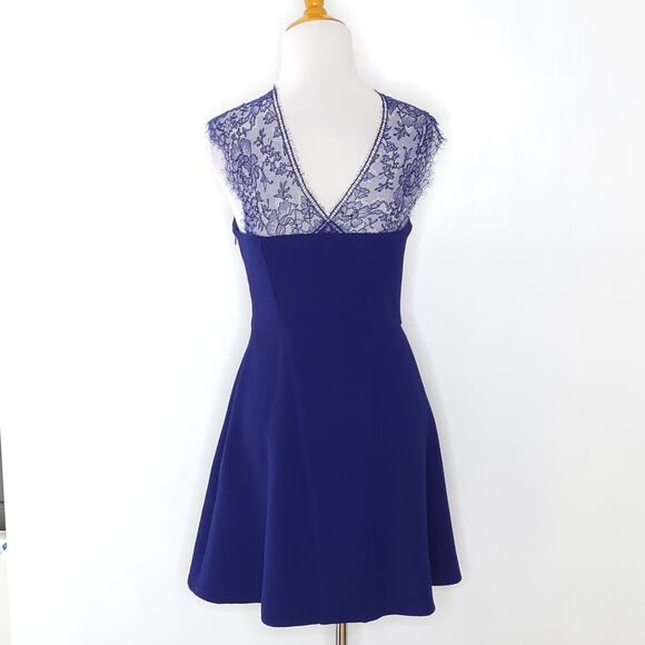 The Kooples Lace Sleeve Cocktail Dress Blue Fit Flare Crepe Medium - Picture 4 of 14